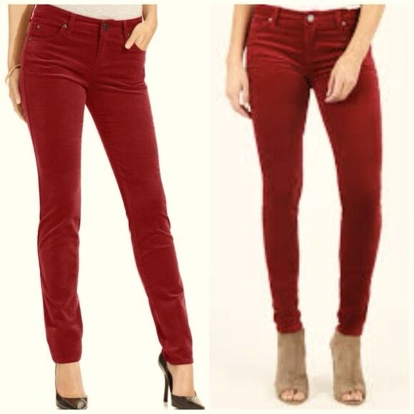 KUT Mia Toothpick Skinny Red Velvet Jeans size 2 Burgundy Red Wine - Picture 5 of 6